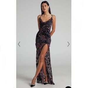 Showpo ALETTA MAXI DRESS - COWL CROSS BACK DRESS IN ALETTA BURN OUT FLORAL NWT